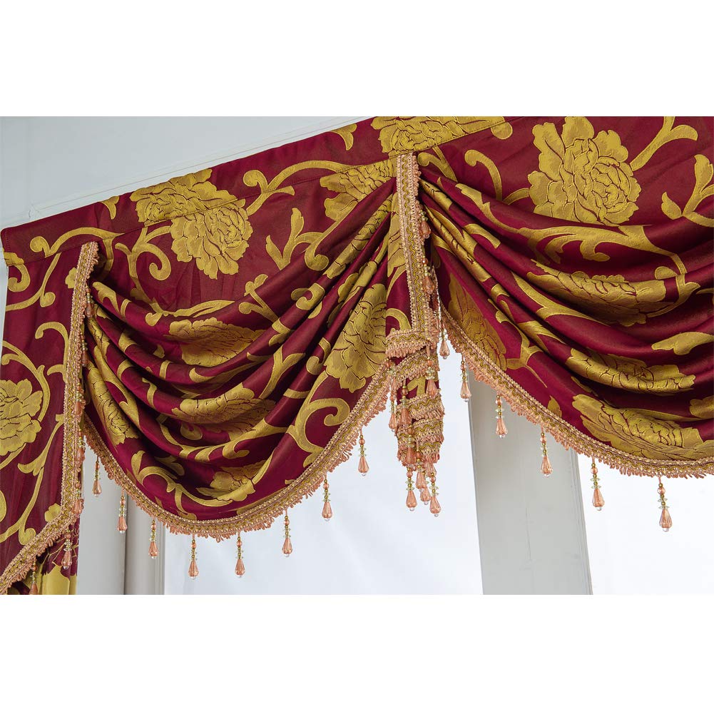 BOYOUTH Jacquard Swags Waterfall Curtain Valance,European Style Rod Pocket Top Valances for Living Room,Bedroom,Wine Red,59 Inches Width,1 Panel