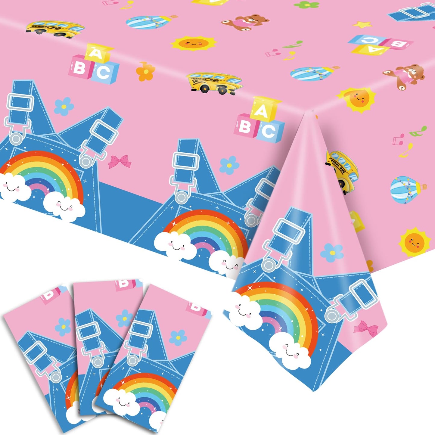 FYSUIMU 3 Pcs Cartoon English Teacher Tablecloths Plastic Table Cover Girls Birthday Rectangle Disposable Table Cloth for Baby Shower Party Dinner Tables Decor, 54 x 108 Inch