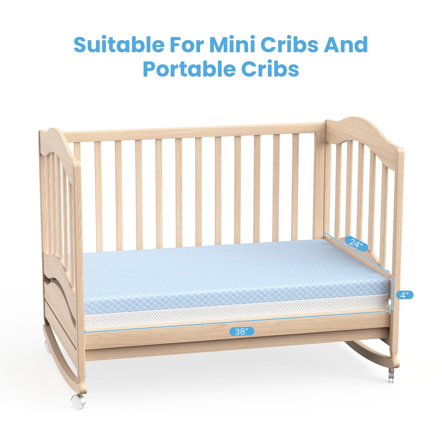 Dourxi Mini Crib Mattress, 38x24X4 Inch Dual Sided Comfort Gel Memory Foam, Breathable Premium Baby Mattress for Mini and Portable Cribs w/Removable Outer Cover - White&Blue
