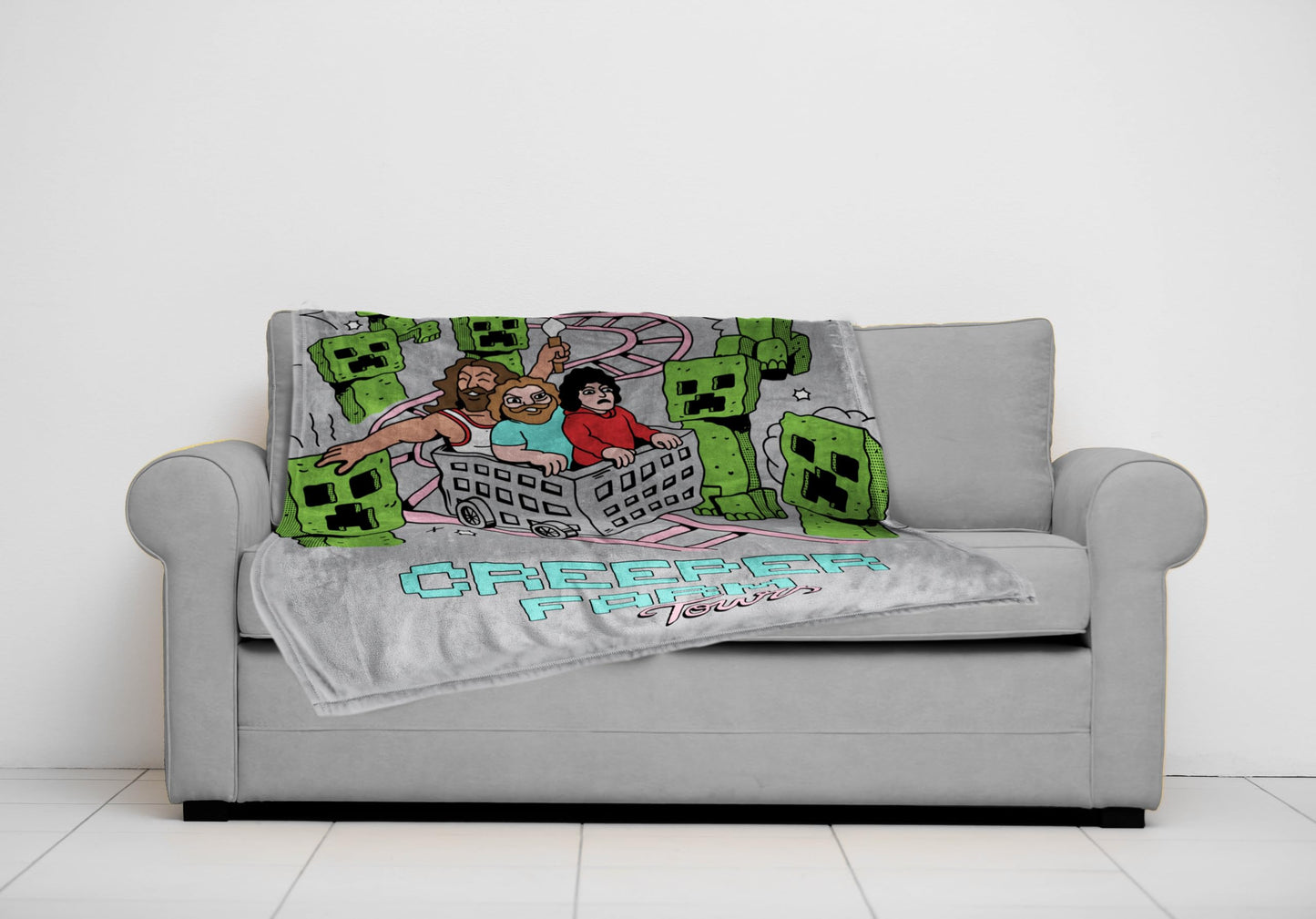Jay Franco Kids Plush Throw Blanket – Soft & Comfy 50x70 Inches Throw for Couch or Bed – Cozy Home Décor for Living Room & Bedroom, Grey - Minecraft Creeper