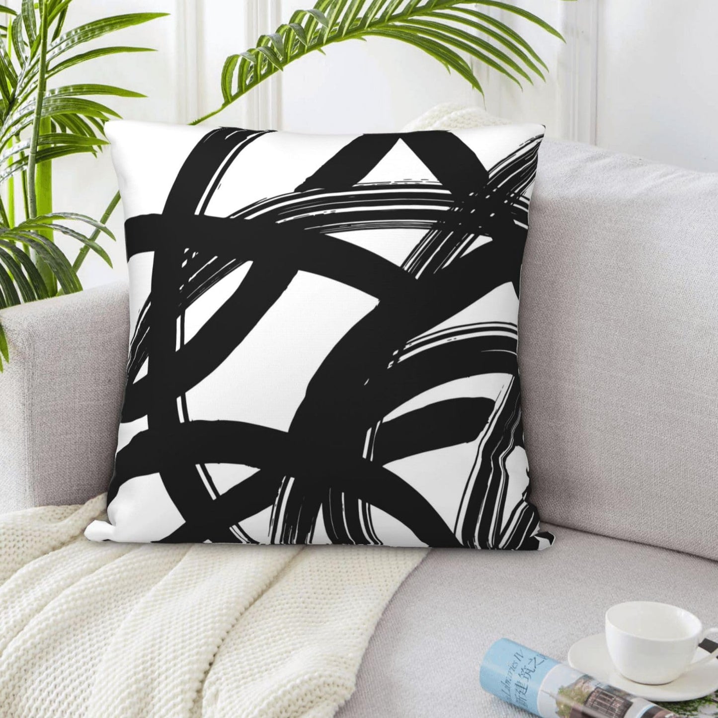 Lcokin Black and White Striped Throw Pillow Covers 18x18 in Set of 2, Decorative Abstract Art Boho Line Outdoor Pillow Case Square Cushion Covers for Farmhouse Sofa Bed Couch Living Room