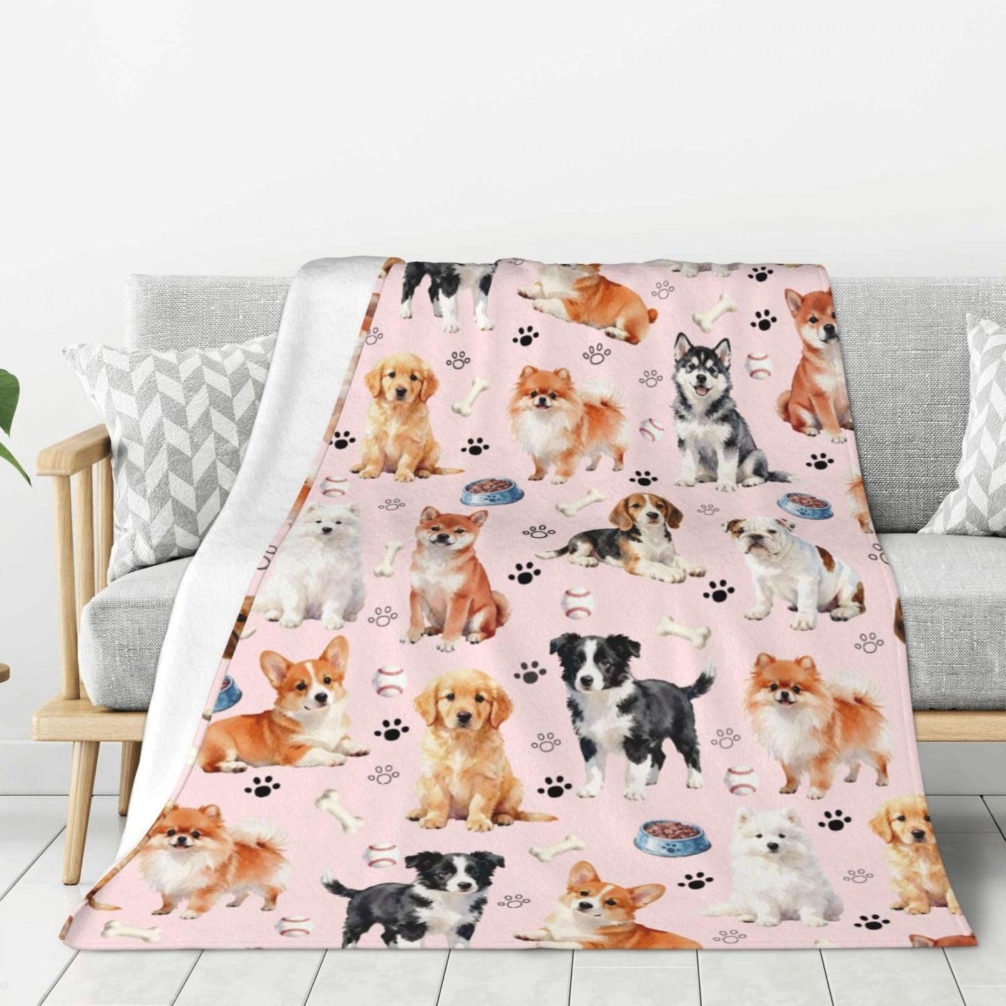 Cute Puppy Dog Blanket 50"x40" Soft Cozy Dogs Blankets Pink Throws Warm Lightweight Plush Fleece Throw Blanket for Kids Men Women Gift Bed Couch Sofa