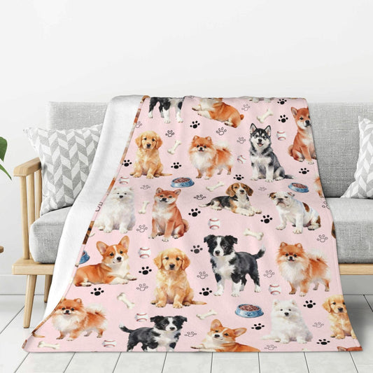 Cute Puppy Dog Blanket 50"x40" Soft Cozy Dogs Blankets Pink Throws Warm Lightweight Plush Fleece Throw Blanket for Kids Men Women Gift Bed Couch Sofa
