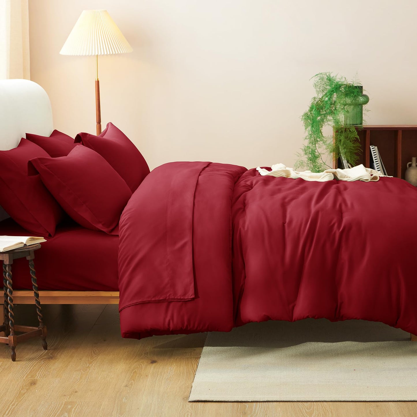 CozyLux Queen Comforter Set Dark Red, 7 Pieces Bed in a Bag Queen Comforter Set with Sheets, Luxury Soft Bedding Sets with Down Alternative Comforter, Fitted Sheet, Flat Sheet, Pillowcases & Shams