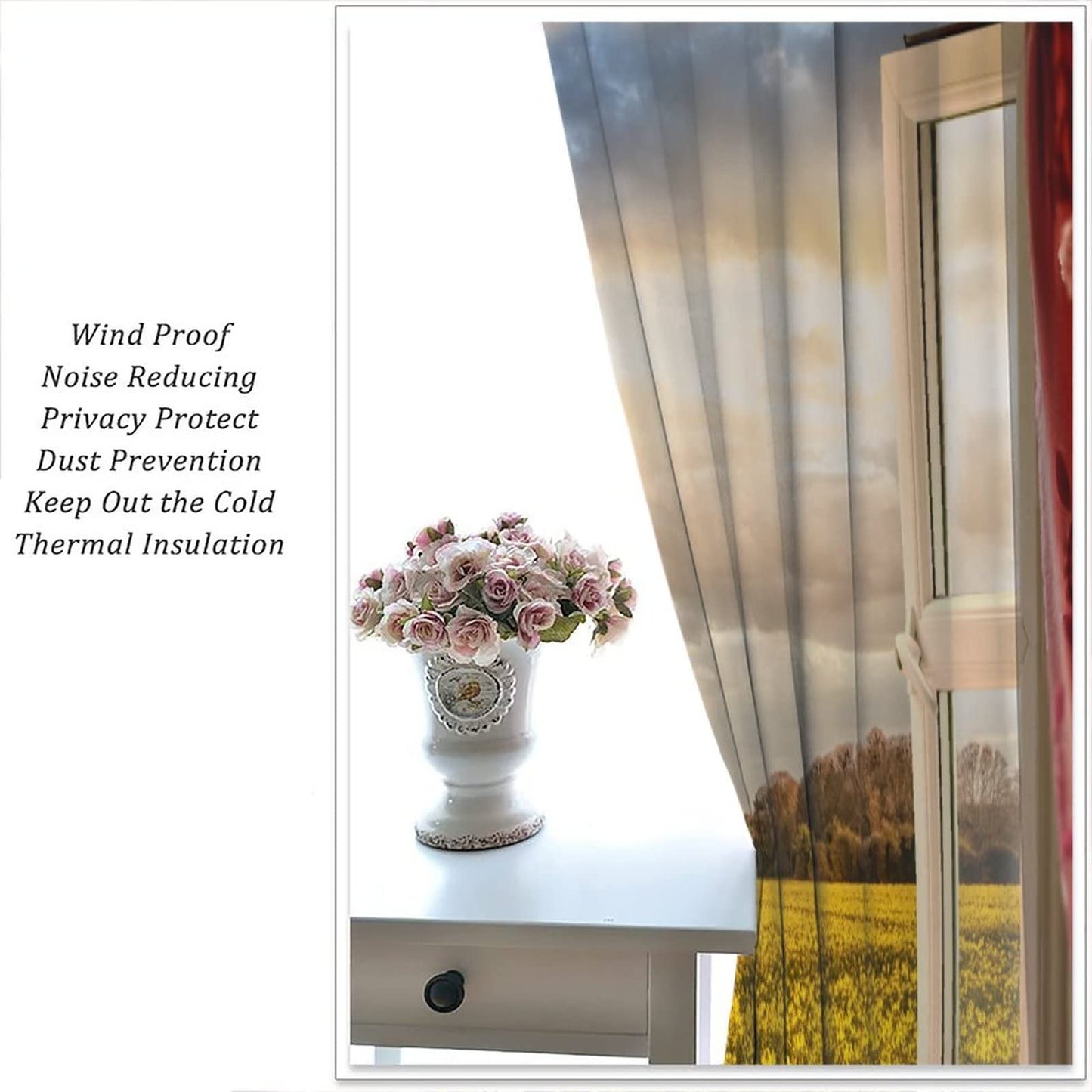 BAEKJIN Nature Landscape Curtains Scenery Garden The Setting Sun Rod Pocket Blackout Window Drapes 2 Panels Set for Bedroom Living Room Decor 42x45in