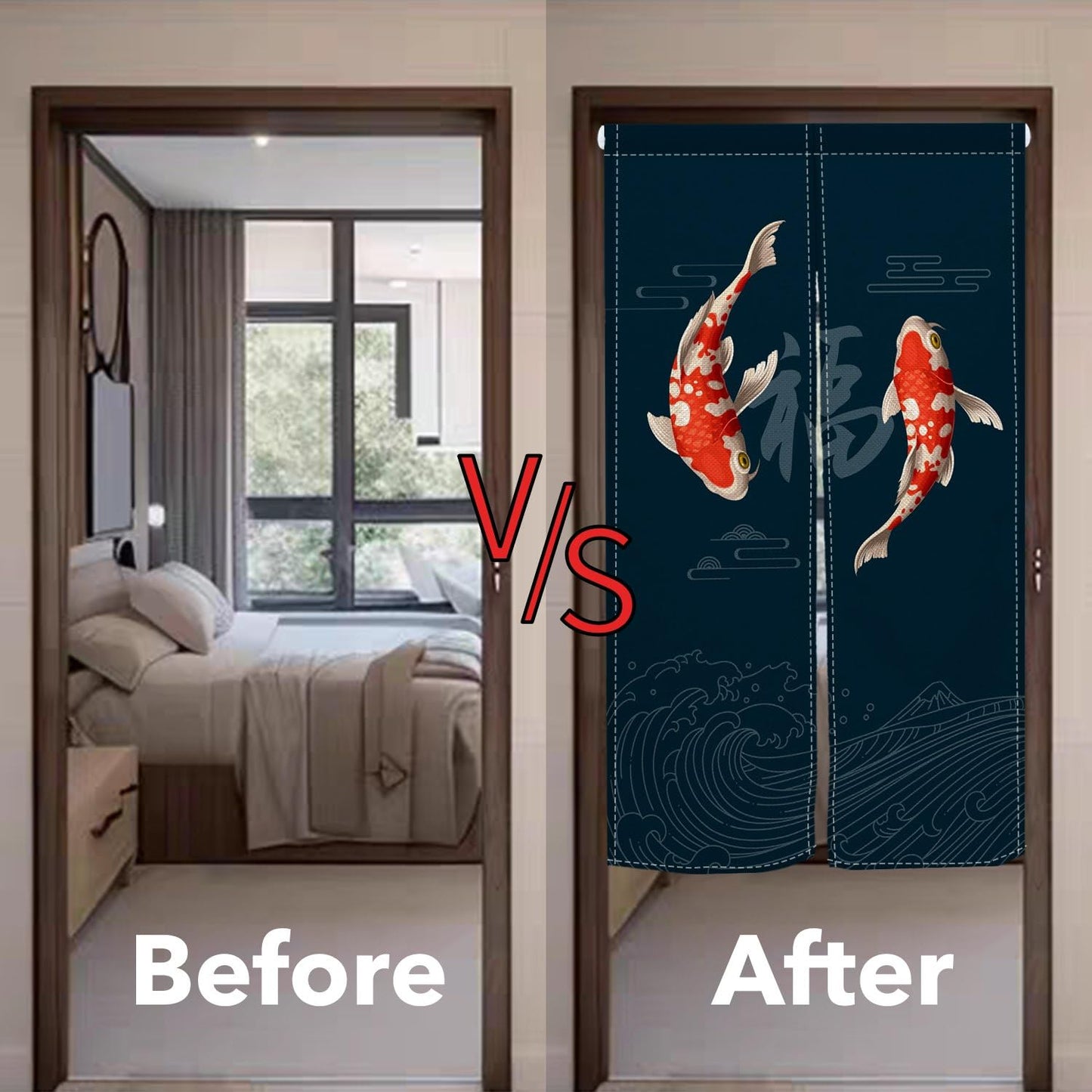 Leowefowa Chinese Koi Fish Doorway Curtain Traditional Fu Carps Printing Window Treatment Feng Shui Japanese Noren Curtain Door Tapestry for Room Privacy Partition Kitchen Home Decor, 33.5"x 70.9"