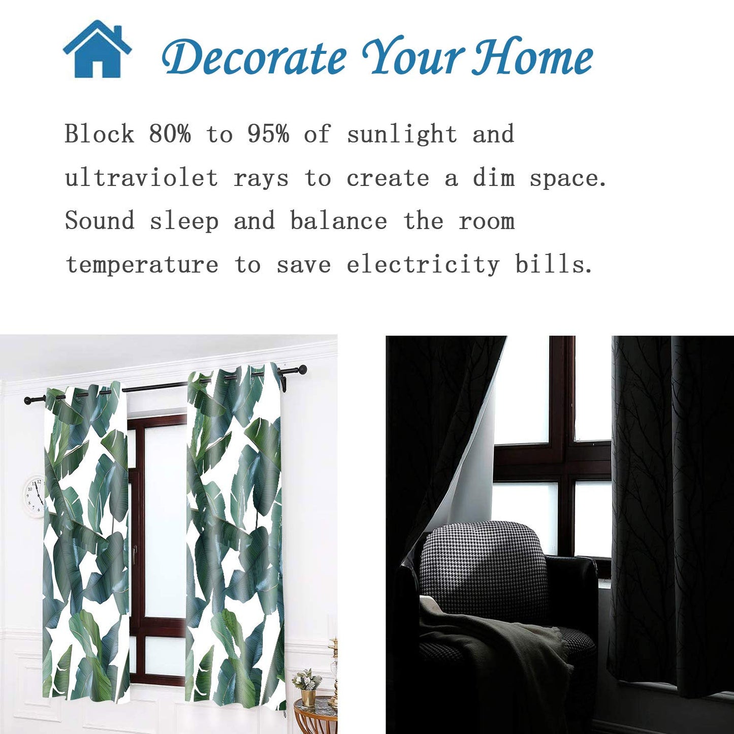 LshyMn Tropical Palm Leaves Blackout Curtains 2 Panels for Bedroom, Light Blocking Drapes Room Darkening Thermal Insulated Window Curtain for Living Room 42 x 63 Inch 2 Panels CLHXMN148