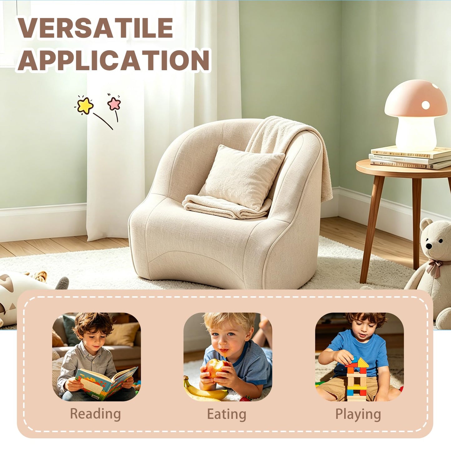 NICOMAMA Kids Bean Bag Chair, Toddler Couch with Storage Pocket, Soft Foam Baby Lounger for Playroom, Space-Saving Floor Chair for Boys & Girls (Child's Chair)