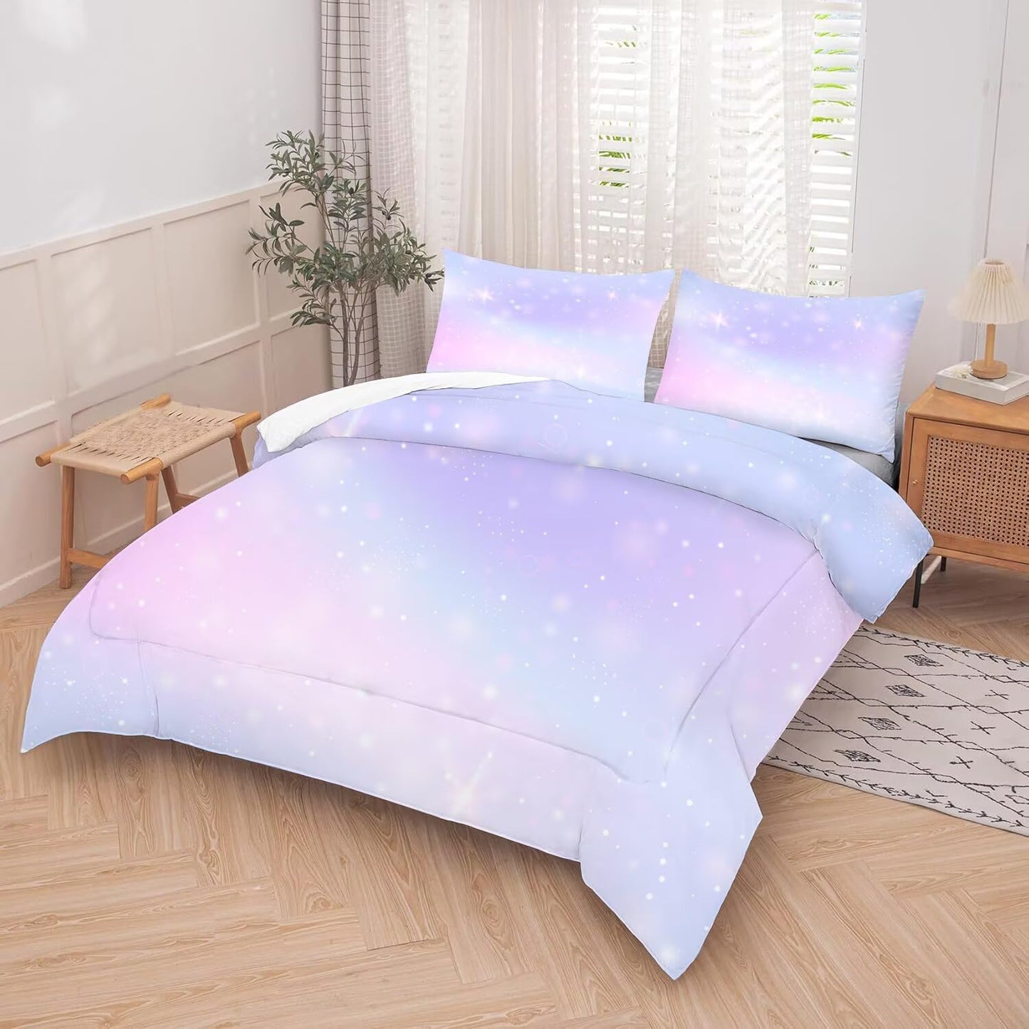 kxry Purple Galaxy Comforter Set Full Size Dreamy Soft Duvet Bedding
