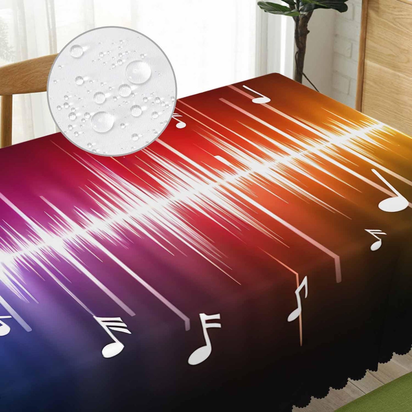 Beabes Music Notes Dinner Tablecloth Table Cover, Rainbow Spectrum Pulse Music Notes Hippie 52x70 Inch Table Cloth Dust-Proof Table Cover Protector for Home Restaurant Picnic Camping BBQ