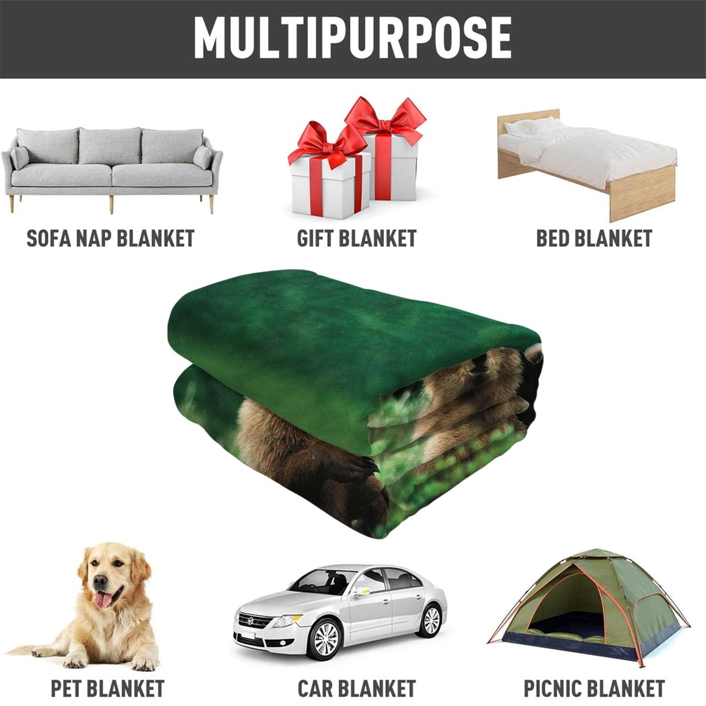 KLRIGR Soft Cozy Fleece Throw Blanket, Brown Bears Print Lightweight Warm Flannel Blanket for Couch Sofa Bed Living Room Bedroom Home Decor, 60x80 Inches