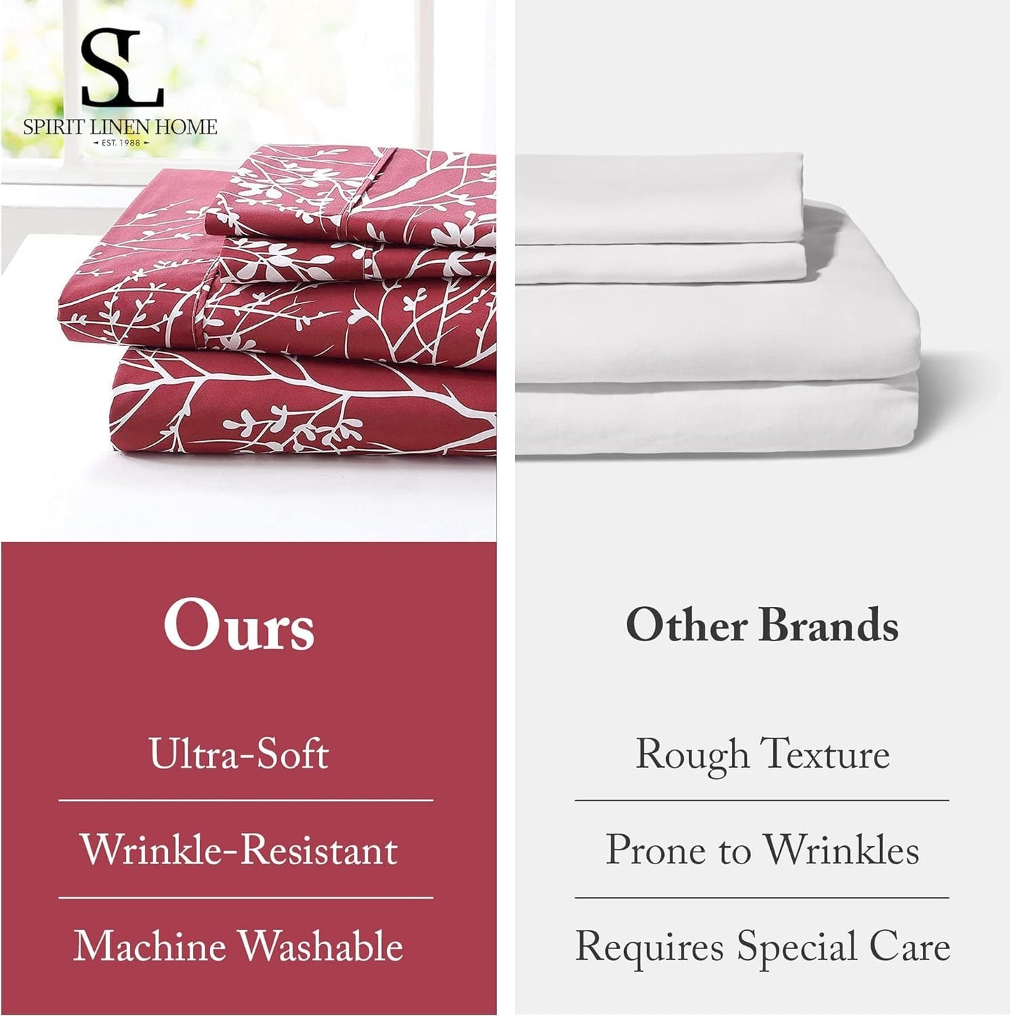 Spirit Linen home Full Size Sheets Set - Pure Microfiber 4 Piece Polyester Bed Sheets, Fitted Sheet & Pillow Cases - Full Sheets for All Seasons (Foliage Chocolate/White, Full)