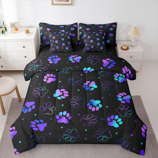Feelyou Dog Paw Print Comforter Set with Sheets 7 Piece Full Size Pet Animal Bed in a Bag Kids Boys Girls Puppy Dog Bedding Set Cute Bedroom Decor Kawaii Breathable Soft Lightweight Microfiber