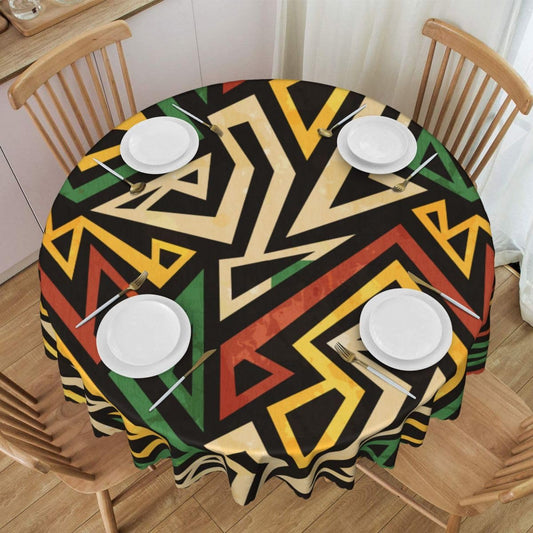 Colorful African Tribal Table Cloths, Retro African Abstract Geometric Tribal Kwanzaa Black History Month Red Green Coffee Table Cover Decor for Kitchen Dining Room Outdoor Home Party, 36" Round