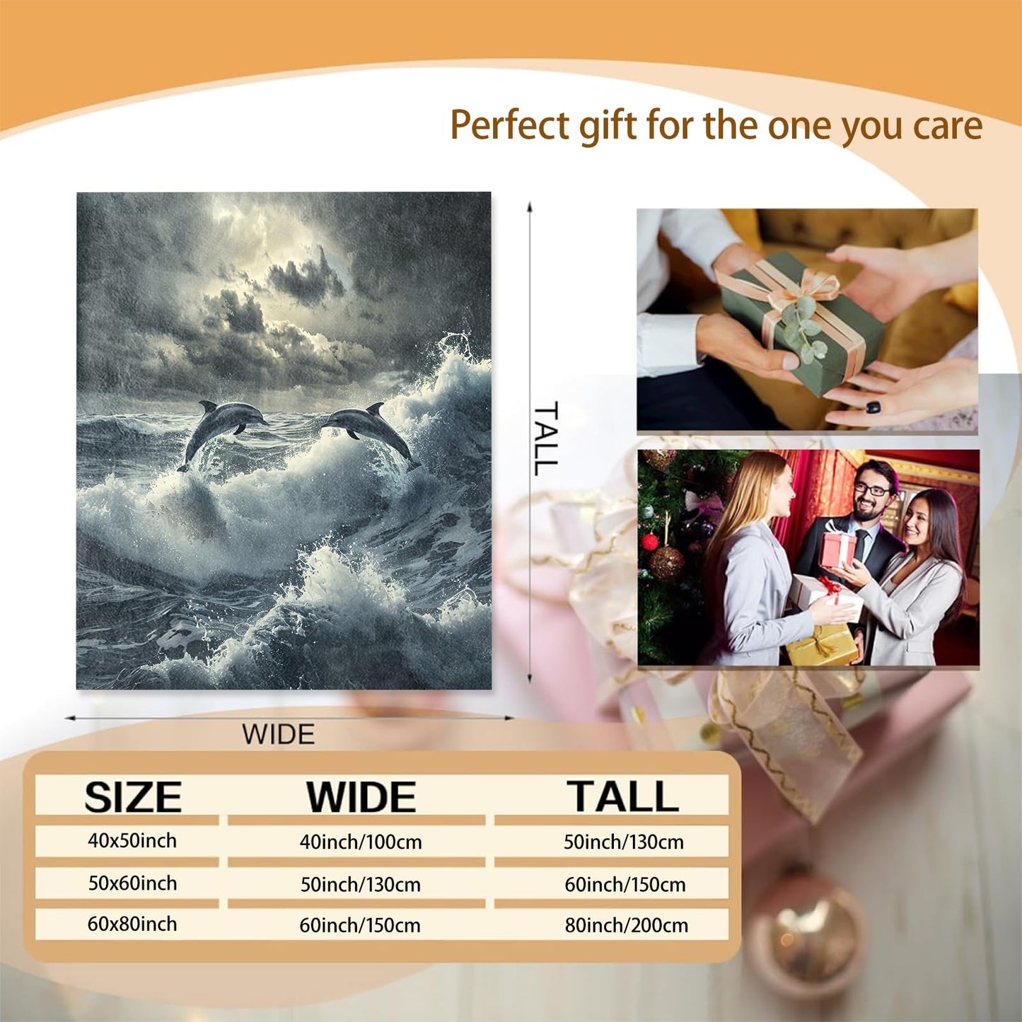Dolphin Ocean Theme Blanket Gifts for Women Girls, Soft Warm Lightweight Flannel Throw Blankets for Living Room Home Sofa Travel Decor 50" x 60"