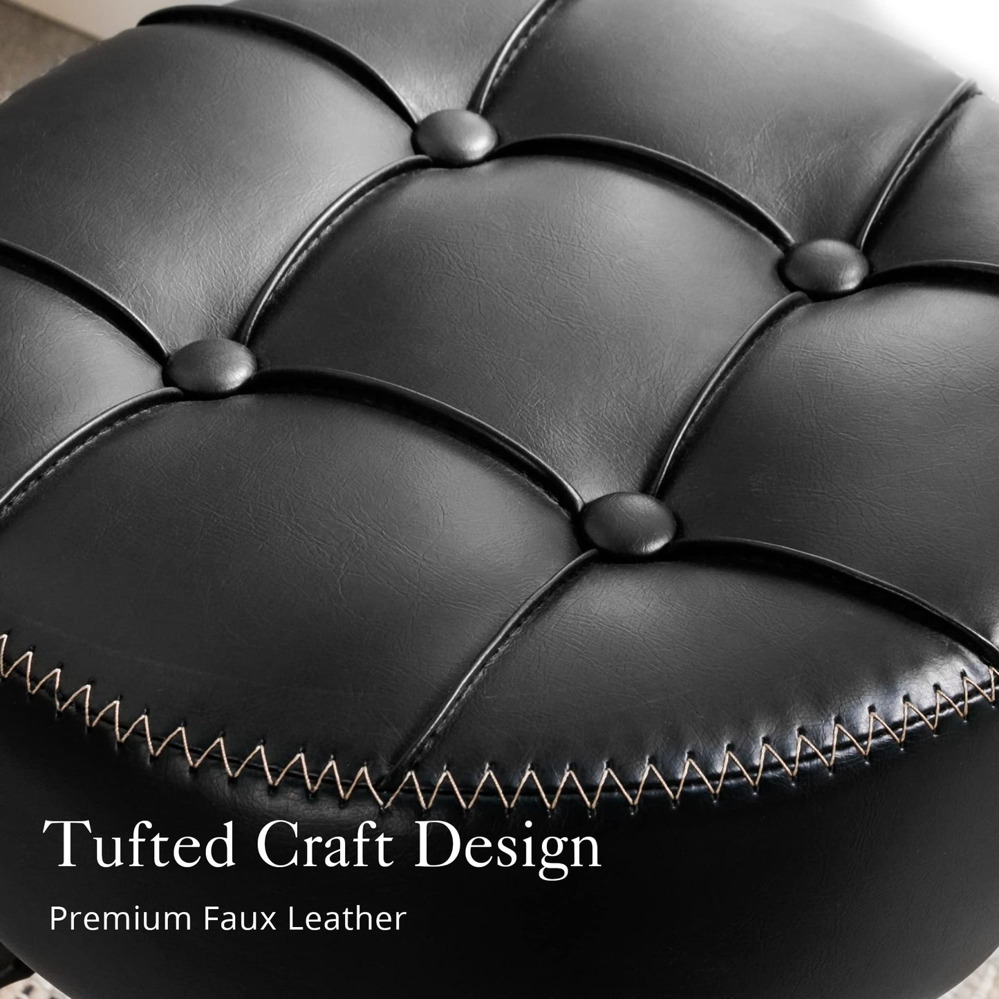 LUE BONA Adjustable Vanity Stool 15.8"-20.7", 360° Swivel Faux Leather Chair, 300lbs Capacity for Makeup Room, Bathroom, Living Room, Black
