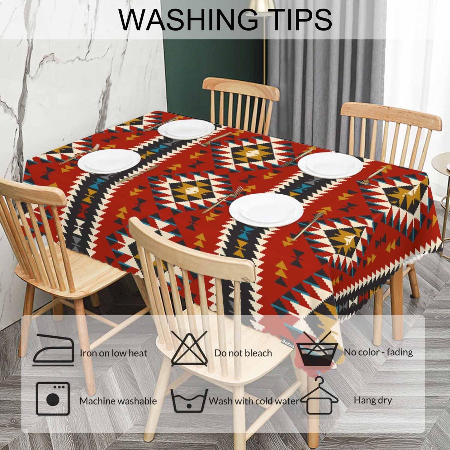 Beabes Ethnic Aztec Decorative Table Cover for Kitchen, Tribal American Geometric Pattern Oblong Tablecloth Dining Table Cloth Tabletop Tablecloths for BBQ Picnic Coffee 52"X70" Red
