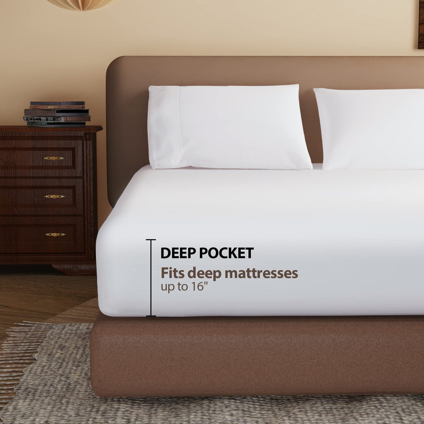 100% Egyptian Cotton Fitted Sheet Full Size White, 600 Thread Count, 8-16" Deep Pocket Sheet, Soft & Elastic Sateen Weave Bottom Sheet for Hotel & Home (White, 1 Pack Fitted Sheet Only, Full)