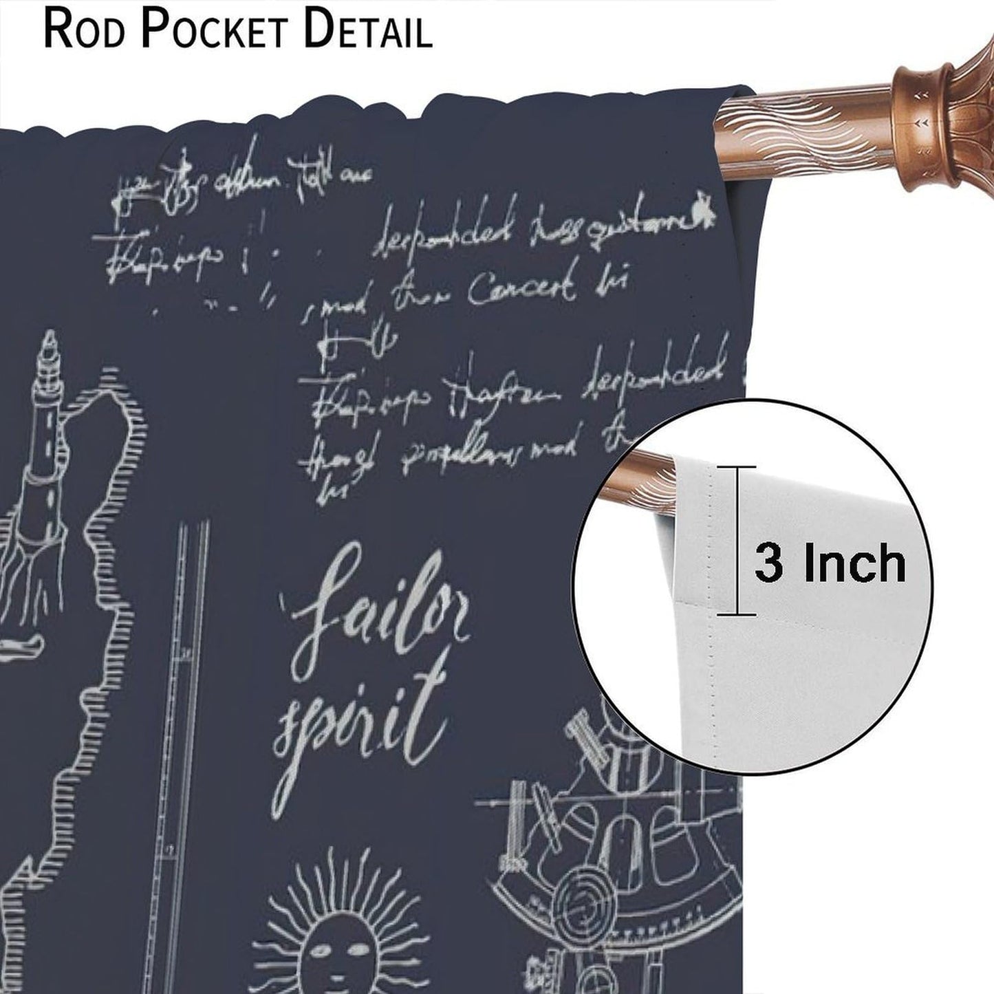 Nautical Sailboat Curtains, Rustic Hand Painted Compass Anchor Window Drapes, for Living Room Bedroom 42" W X 45" L (Decorative)