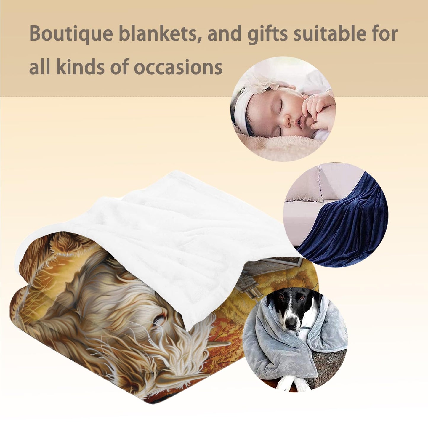 Ti Caldi Highland Cow Farmhouse Blanket - Soft Cozy Lightweight Flannel Throw Blanket for Couch, Bed, Travel & Outdoor | Warm Fuzzy Blankets for Adults Kids Women Boys Girls 50×60 in