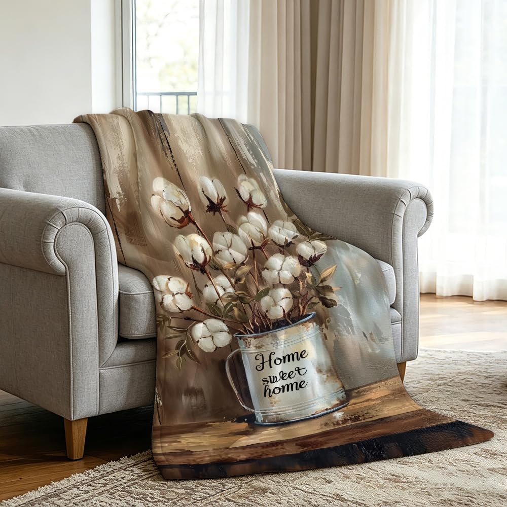 HUNXIAOJ Floral Throw Blanket Flower Blanket for Girls Wildflower Flannel Floral Bedding Warm Soft Flannel for Adults Women Bed Sofa Couch (49in x 59in)
