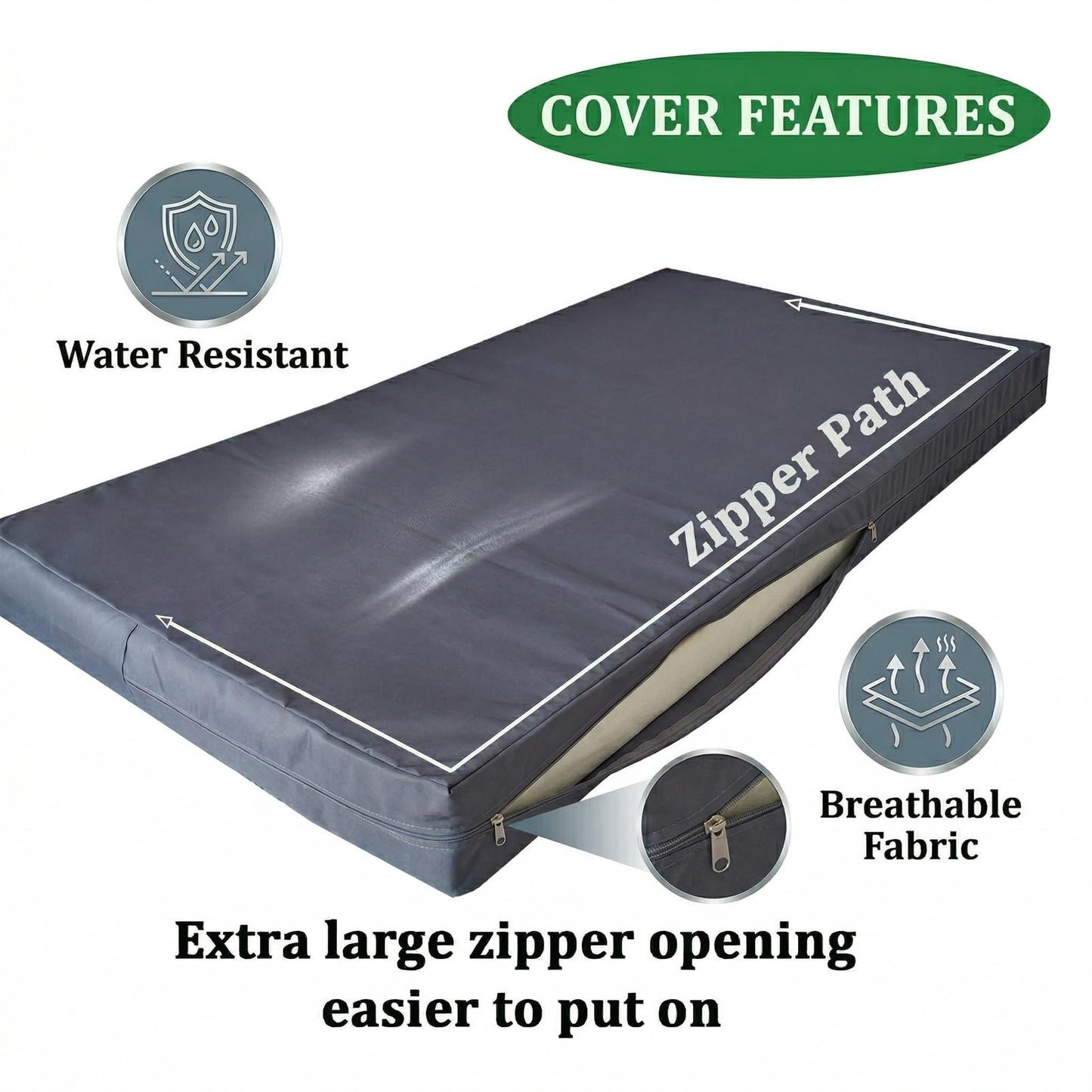 WQZWDFC Outdoor Daybed Cushion Cover Twin Size Patio Swing Bed Mattress Bolster Pillow Fitted Sheet Covers with Zipper -Only Cover (Off-White)