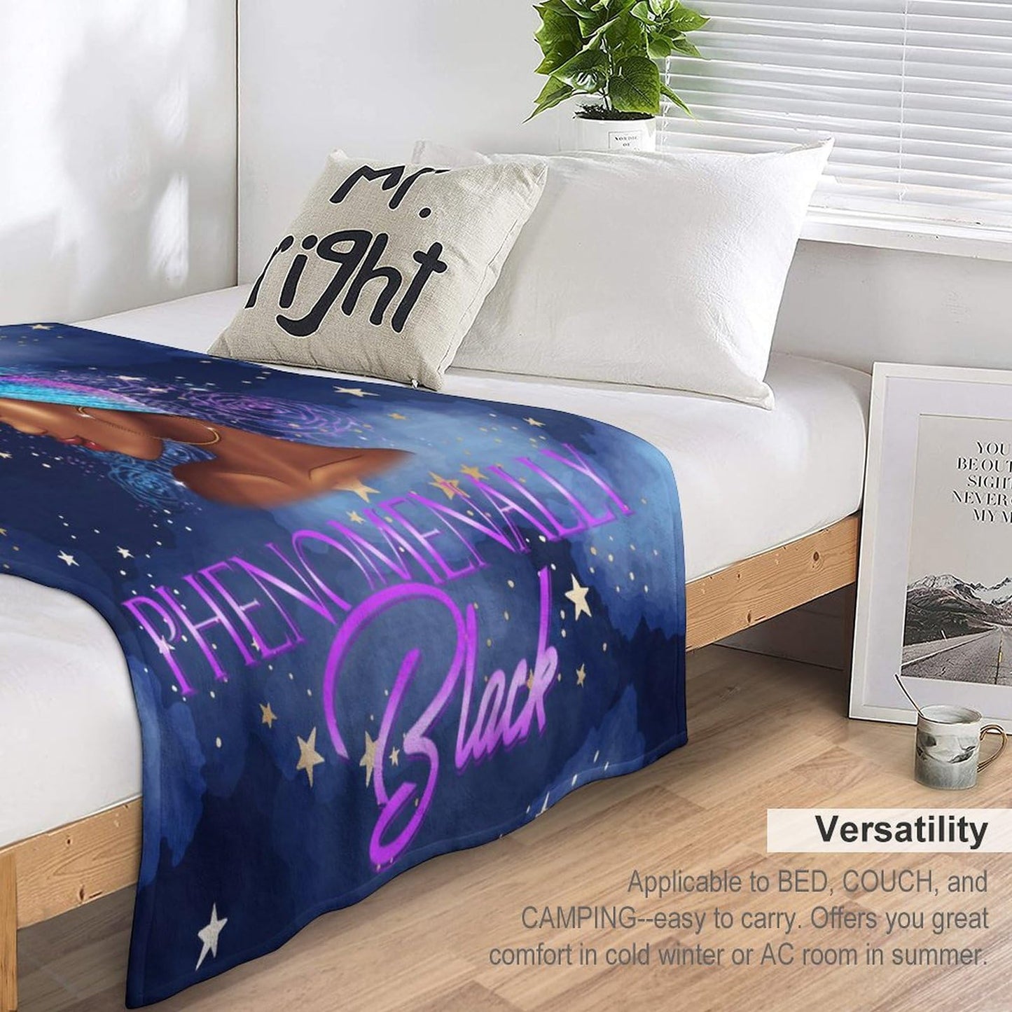 African American Woman Bedding Fleece Throw Blanket, Starry Sky Inspirational Cute Beautiful Black Grils All Season Flannel Soft Warm Microplush Lightweight Thermal for Sofa Bed Bedroom 40"x50"