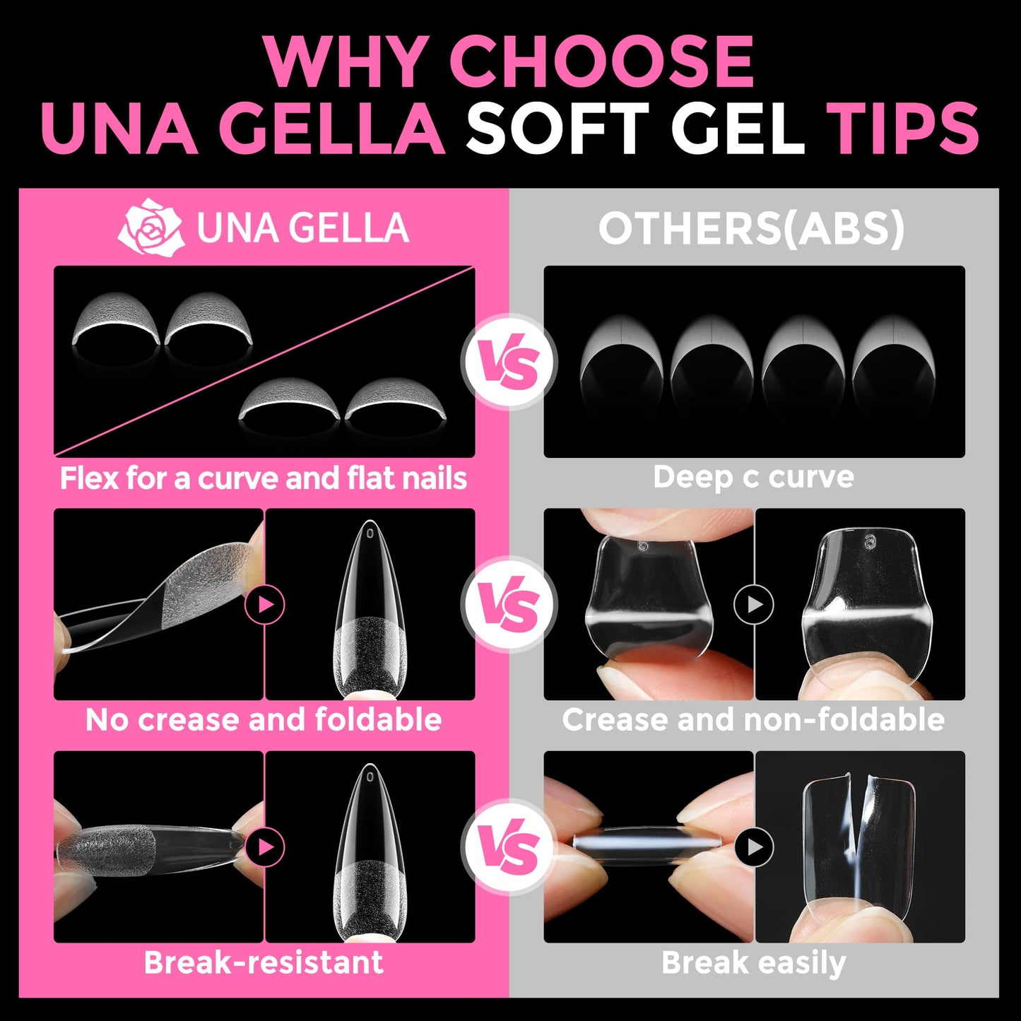 UNA GELLA Long Stiletto Gel Nail Tips: 216pcs Halloween Stiletto Almond Fake Nails Pre-shape Long Almond Press Ons for Full Cover Acrylic French False Nails For Nail Extension DIY Salon 12 Sizes