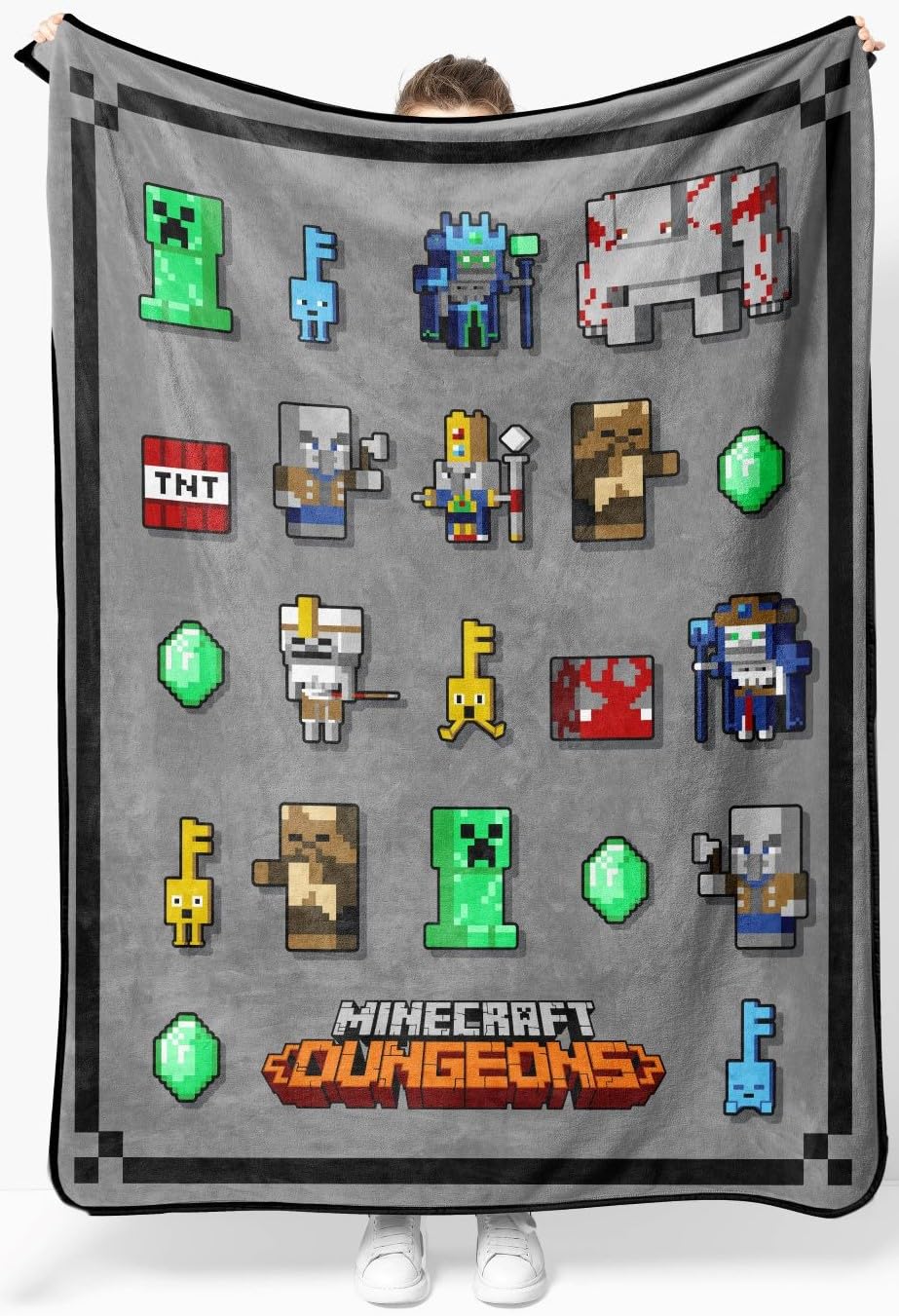 Jay Franco Plush Throw Blanket – 46" x 60" Inches Kids Hero Soft & Cozy Fleece Throw for Bedroom & Couch Décor, Official Licensed Product, Gray - Minecraft