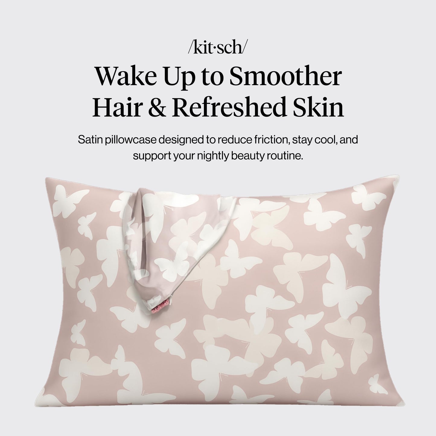 Kitsch Satin Pillowcase with Zipper for Hair & Skin - Softer Than Silk Pillow Cases, Cooling Satin Pillow Case, Wrinkle-Free, Machine Washable, Pillow Cases Standard Size 19x26 - Champagne Butterfly