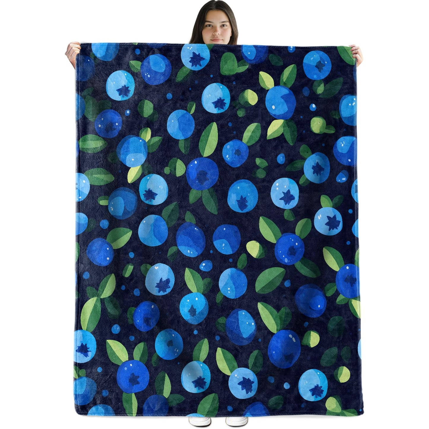 Wvcxnd Cute Blueberry Throw Blanket 50" X 60" Flannel Blankets Fresh Blue Fruit Lightweight and Breathable Decorative Throws for Car Cabin Picnic Travel Camping Women Teens Food Art Fans Gifts