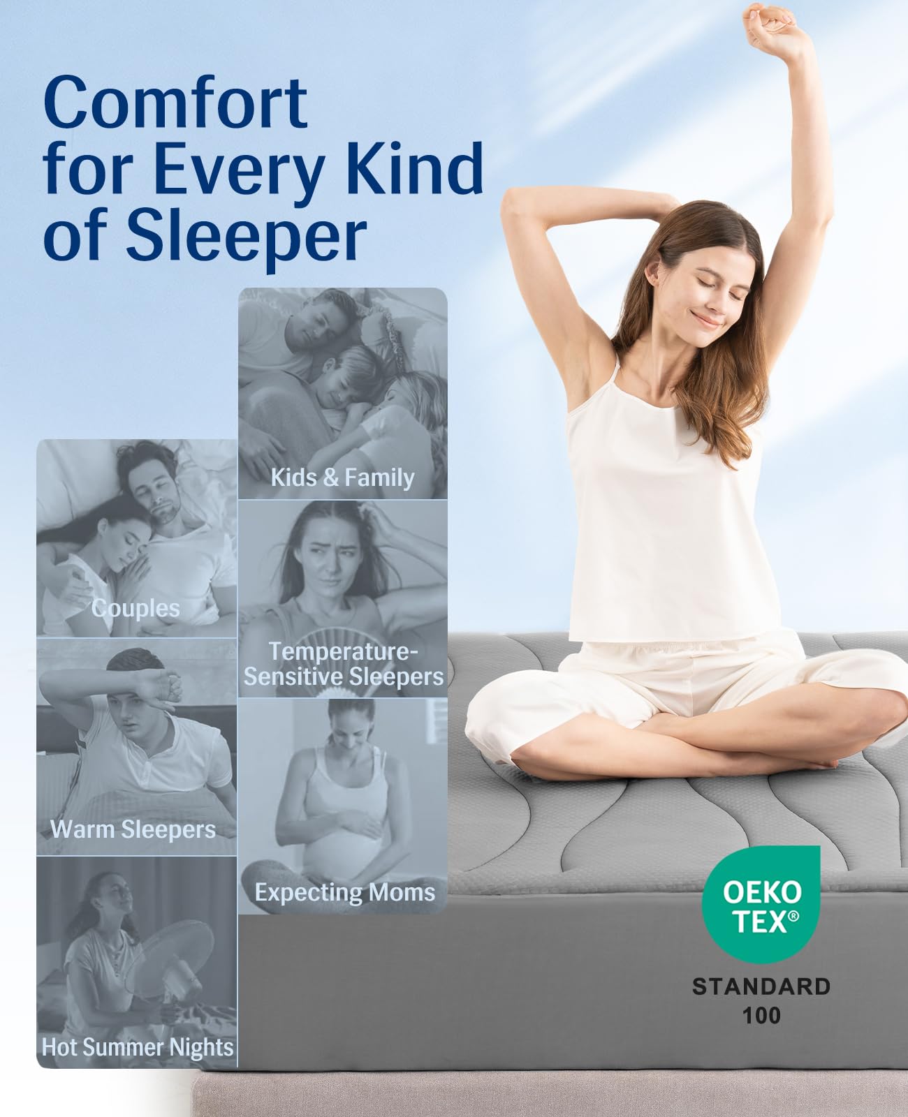 Elegear Cooling Mattress Pad Queen, Upgraded Arc-Chill® 3.0 + PCM Cooling, Stay Cool All Night, Breathable & Soft, Deep Pocket 18", Washable Mattress Protector for Hot Sleepers, Gray