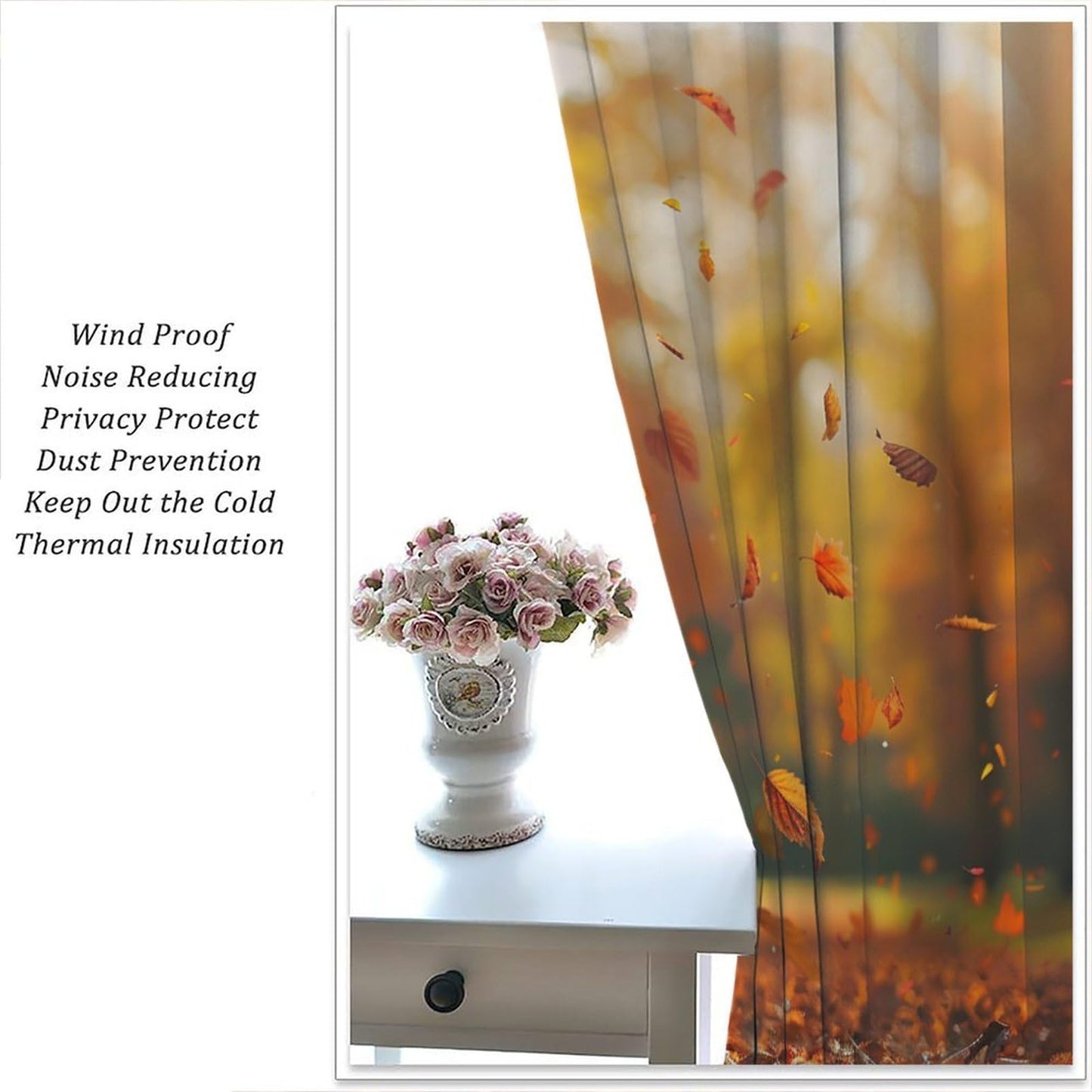 TOWINSFB Autumn Fallen Maple Leaves Blackout Curtains, Sunset Plant Tree Home Decor Rod Pocket Window Drapes for Living Room Bedroom - 42" W x 63" L