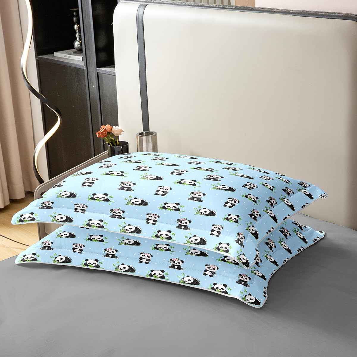 Manfei Kawaii Panda 100% Cotton Duvet Cover Set Twin Size, Cute Panda Print Bedding Set 2pcs, Cartoon Animals Theme Quilt Cover, Kids Girls Teens Room Decor, 1 Pillowcase,No Comforter