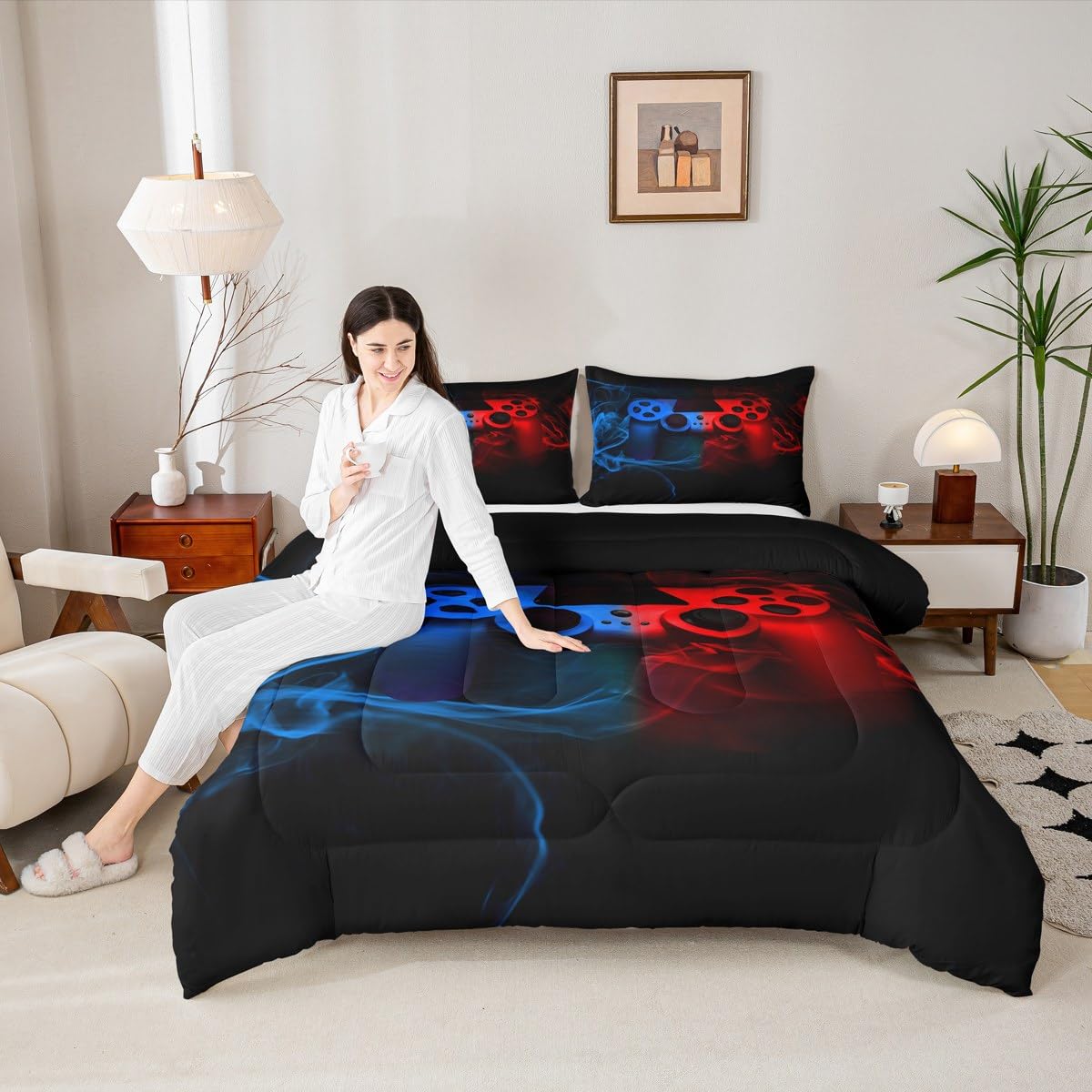 Erosebridal Gamer Bedding Set, Full Comforter Set for Boys, 3PC, Multi 10, Game Controller Design, All Seasons