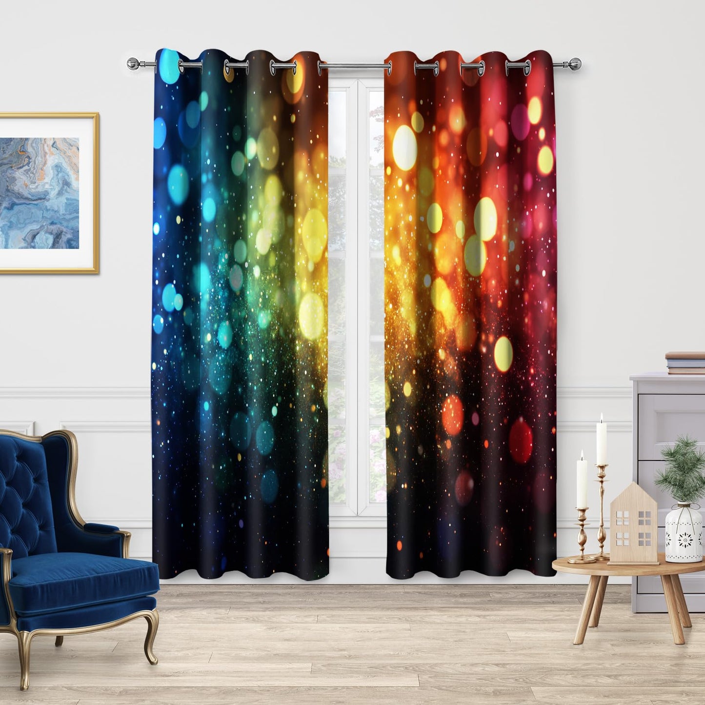 Jekeno Rainbow Polka Dots Blackout Curtains Fantasy Art Colorful Printed Decor Bedroom Apartment Living Room Darkening Grommet Window Drapes 2 Panels Set, 52"x 84"