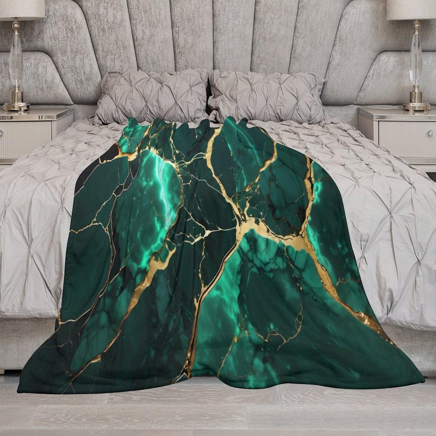 Marble Throw Blanket, Modern Luxury Foil Texture Hunter Green White Gold Marble Super Soft Fuzzy Fluffy Blanket for Couch & Bed, Cozy Sofa Warm Blanket for Travel Camping 40"x50"