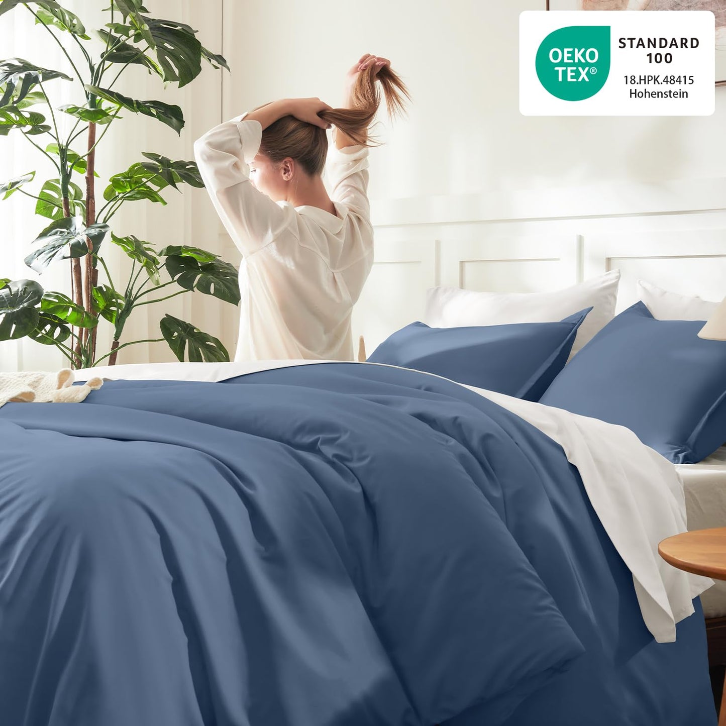 Litanika Comforters King Size Ocean Blue, 3 Pieces Lightweight Solid Bedding Set & Collections, All Season Fluffy Bed Set (104x90 Inches Comforter & 2 Pillowcases)