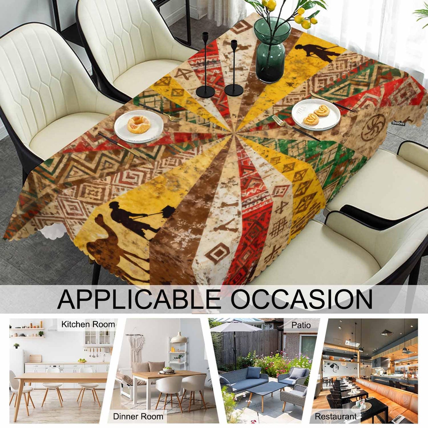 Beabes Decorative Rectangle Tablecloth 52"X70" African, Ethnic African Geometric Patchwork Grunge Wrinkle Free Table Cover Picnic Table Cloths for Parties Weddings Kitchen Tablecloth