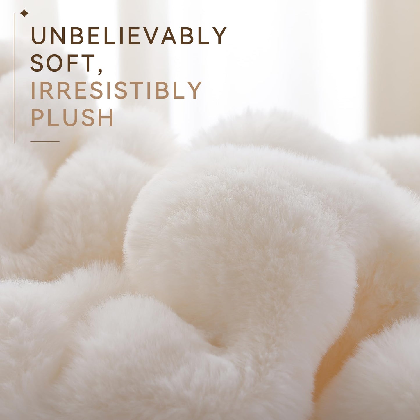 Smoofy Faux Fur Throw Blanket for Couch - Cream White Super Soft Cozy Bubble Blanket, Fluffy Plush Fuzzy Throw for Sofa & Bed, Thick Lightweight Warm Blanket, Luxury Aesthetic Gift for Women 50"x60"