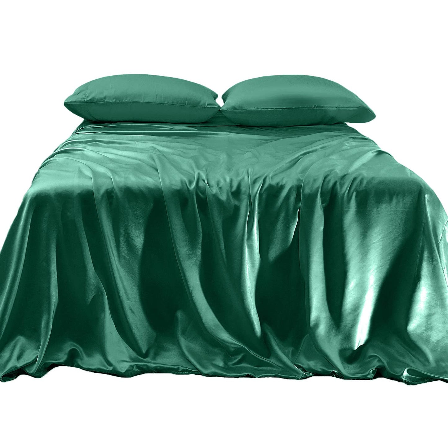 Elegant Comfort Luxurious 4-Piece Silky Satin Sheet Set, Skin and Hair Friendly, Wrinkle, Fade, Stain Resistant with Deep Pockets Fitted Sheet, Cooling Soft Satin Sheet Set, Twin XL, Hunter Green