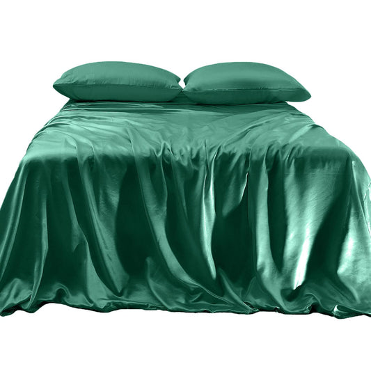 Elegant Comfort Luxurious 4-Piece Silky Satin Sheet Set, Skin and Hair Friendly, Wrinkle, Fade, Stain Resistant with Deep Pockets Fitted Sheet, Cooling Soft Satin Sheet Set, Twin XL, Hunter Green