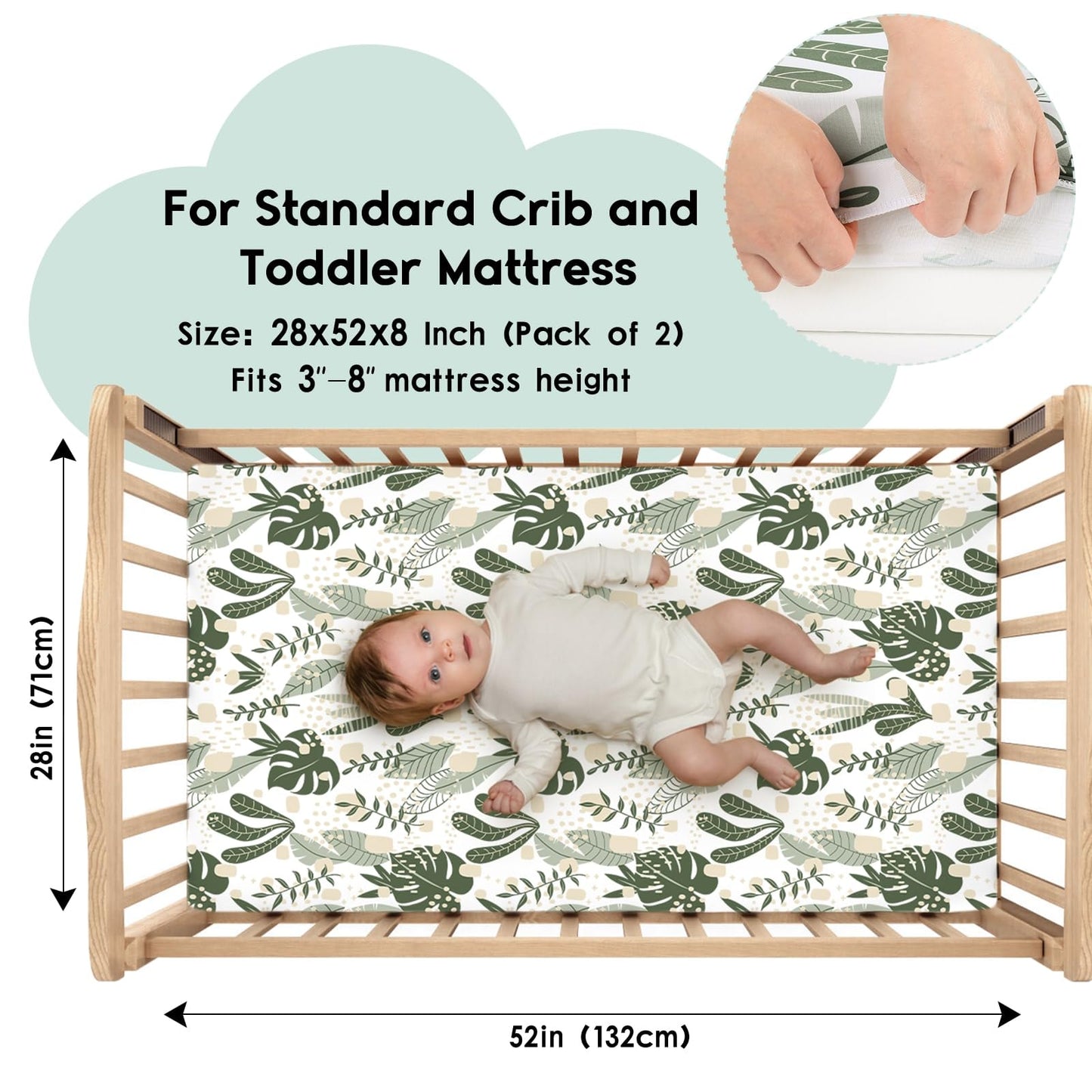 Yoofoss Baby Crib Sheets for Boys Girls, Fitted Crib Sheet 2 Pack for Standard Crib and Toddler Mattress, Super Soft Microfiber Baby Sheet 28x52x8in Green + Banana Leaves