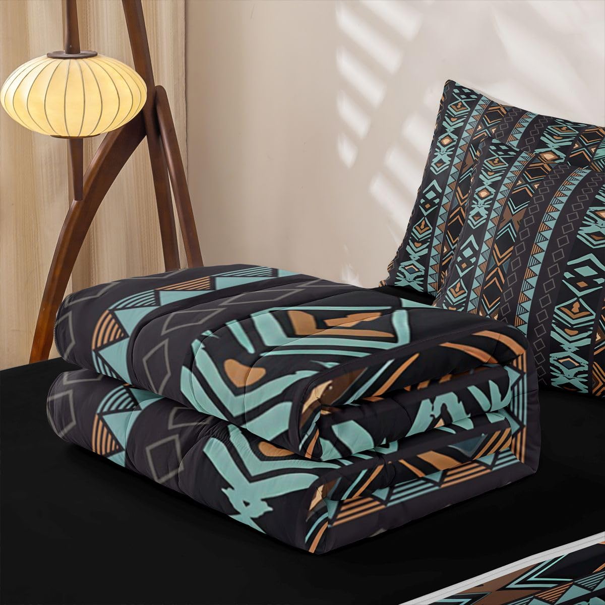 Erosebridal Western Zipper Bedding Set Queen Zip Up Bedding Navajo Style Aztec Comforter Set with Sheets for Boys Girls,Southwestern Bed in a Bag Ethnic Geometric Bed Sets with 2 Pillowcases