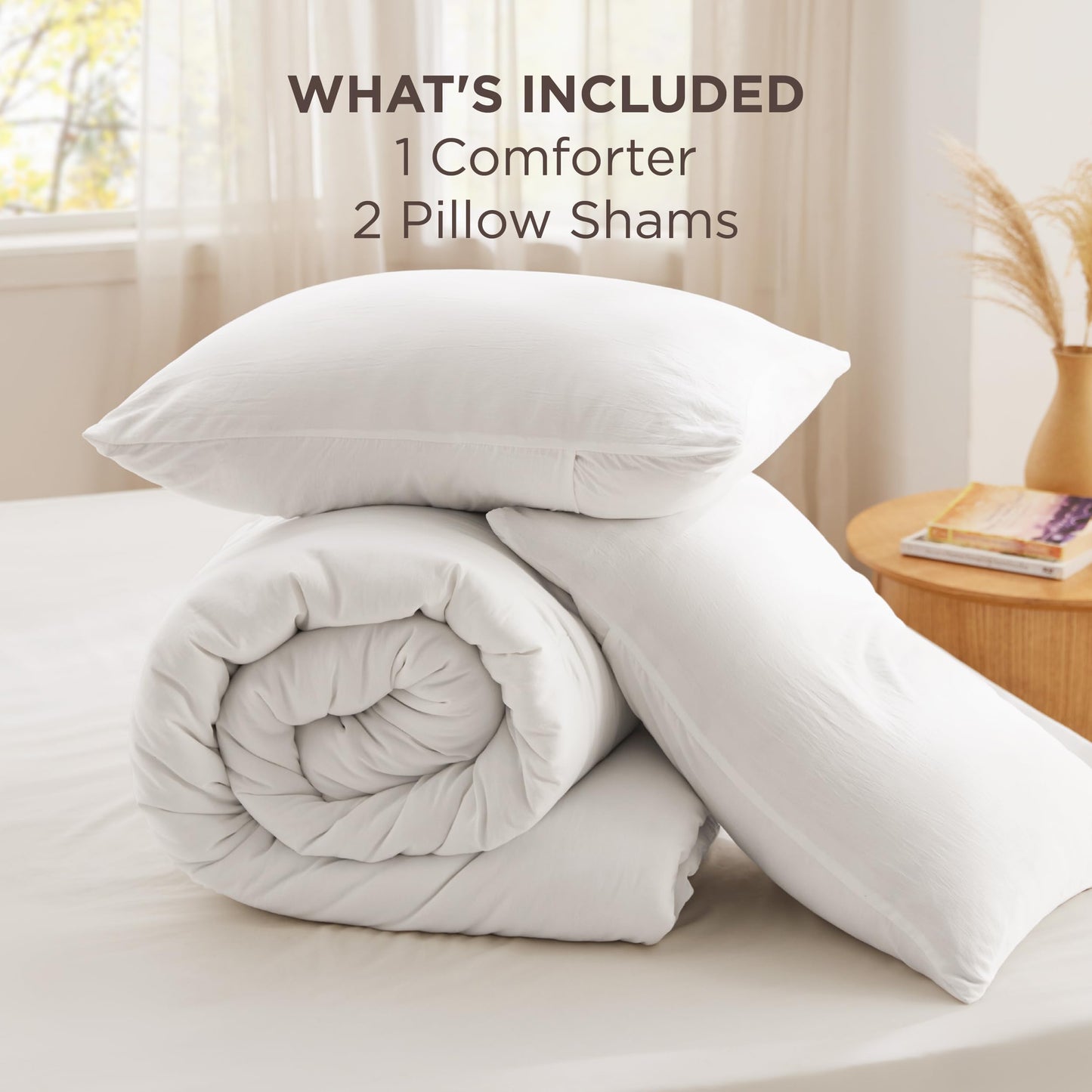Bedsure Queen Comforter Set White, Soft Prewashed Queen Size Bedding, Quilted Comforter with Clover Design, Down Alternative Comforter for All Seasons, 3 Pieces Bed Set with 2 Pillow Shams