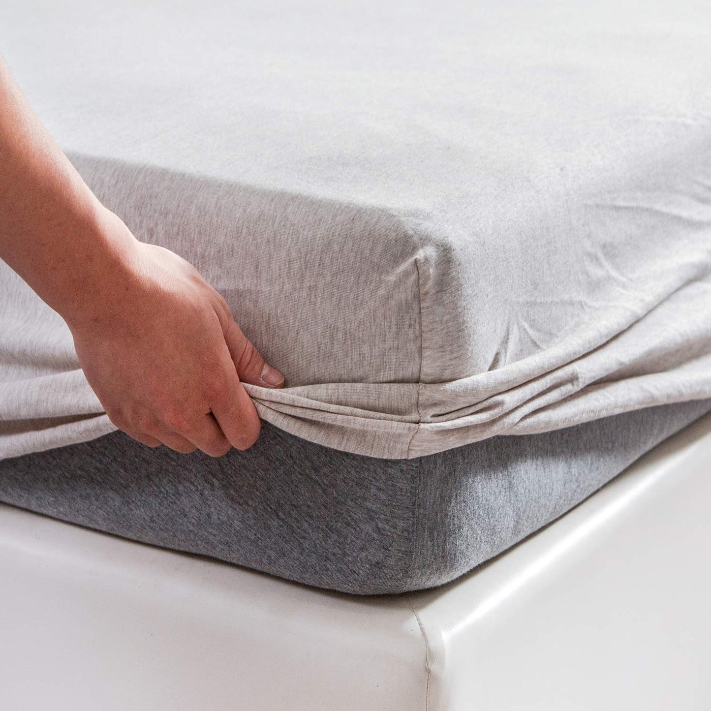 PURE ERA Jersey Knit Cotton Fitted Bottom Sheet ONLY (No Flat Sheet or Pillow Cases) Deep Pocket Up to 15" to 20" Ultra Soft Comfy Breathable Beige Queen