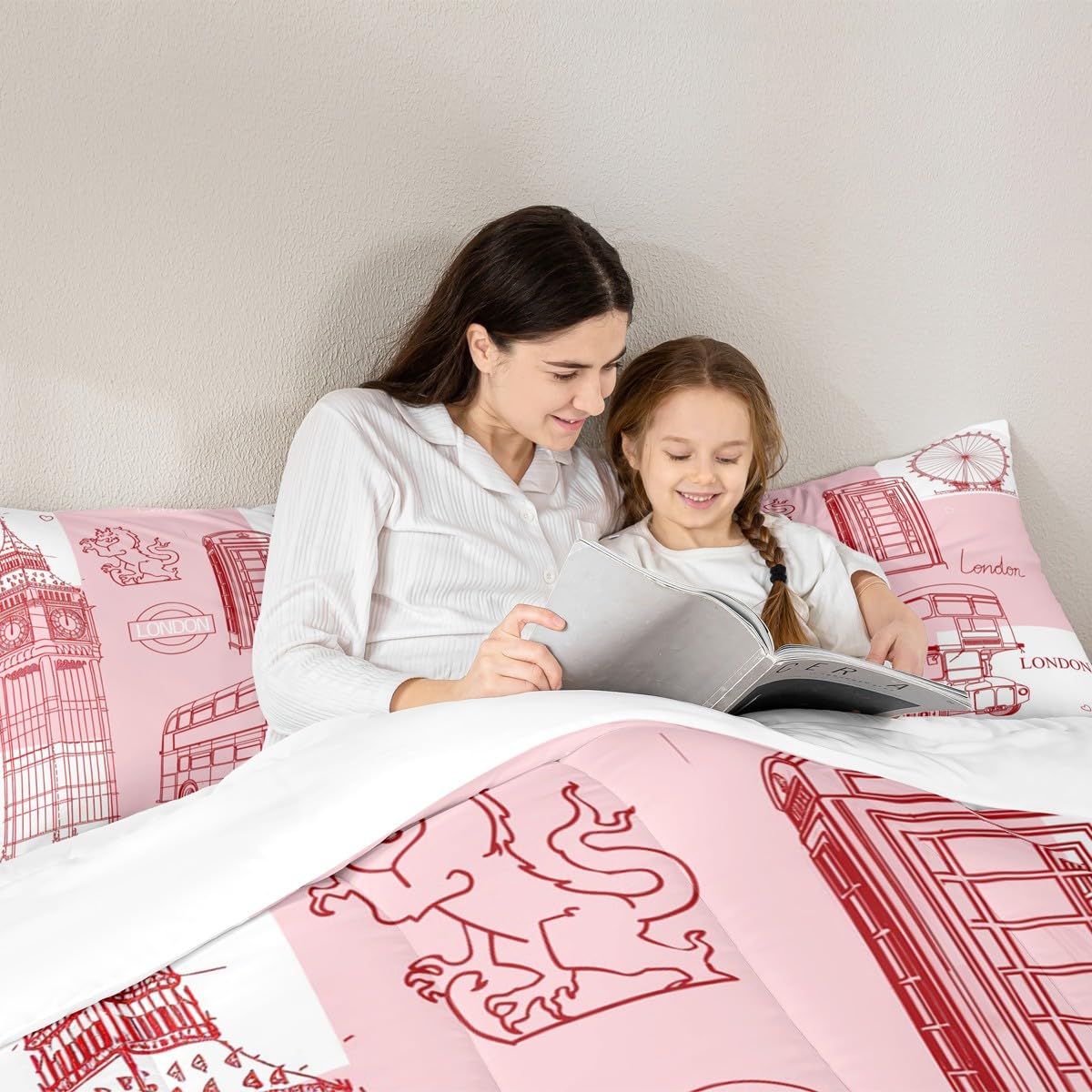 London Kids Comforter Set Queen Size,Telephone Booth Big Ben Bus Hand Painted Bedding Set,Boys Girls Adults Room Decor,Famous Urban Architecture Down Comforter,Romantic Duvet Insert,2 Pillowcases