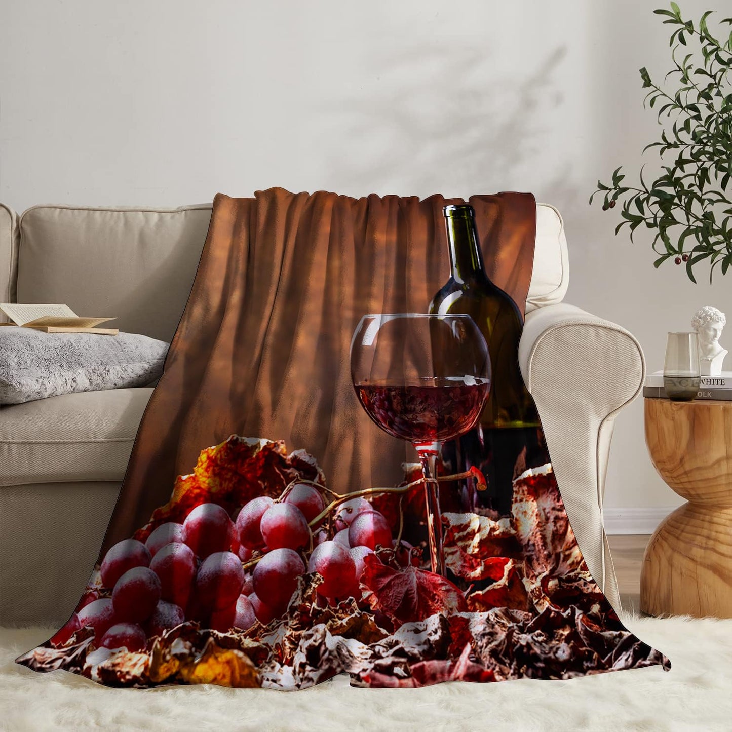 Wine Blanket 40" x 50" Grapes Glasses Burgundy Brown Super Soft Bedding Fleece Throw Blanket Microfiber Flannel Blankets Couch Sofa Warm Lightweight for Boys Girls