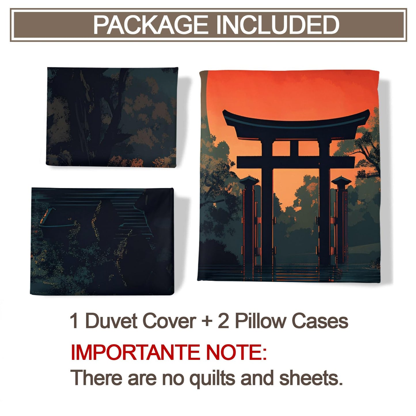 PAISUOQ Japanese Duvet Cover Queen Size, Traditional Torii Bedding Sets, 3 Piece, Soft Microfiber Patterned Comforter Cover with Zipper Ties & 2 Pillowcase, Natural Landscape Bedroom Decor & Gifts