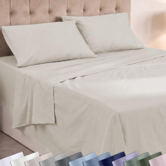 Super Soft Queen Sheet Set 100% Cotton - 4 Pcs - Durable Sheets, Deep Pockets, Easy Fit, Lightweight & Breathable, Suitable For Hot Sleepers & All Seasons, Minimal Wrinkles - Beige